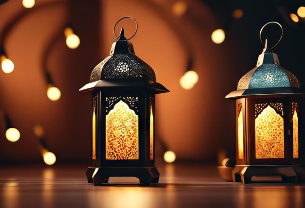 Lampy Eid al-Fitr lub latarnie wiszące w Eid el-Fitr Uroczystość w przeddzień Eid Al-Fitr Tło