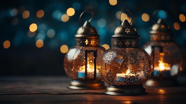 Lampy eid lub latarnie na ramadan i inne islamskie święta muzułmańskie z miejscem na kopiowanie tekstu