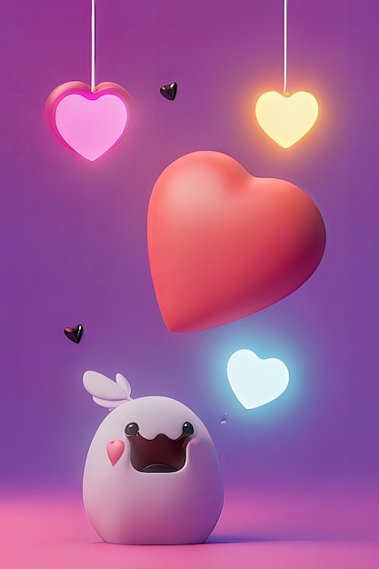 Lampy z rozjarzonymi sercami Tło dla valentine miłości z postacią z kreskówki