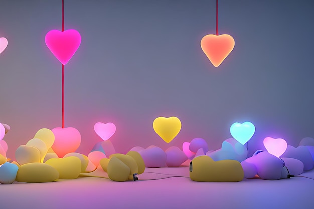 Lampy ze świecącymi sercami Tło dla valentine miłości