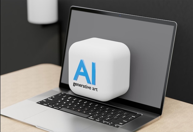 laptop 3d dashboard admin szablon AI analiza danych eleganckie czarne tło