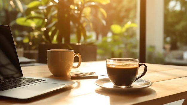 Laptop i filiżanka kawy na biurku z laptopem i laptopem.