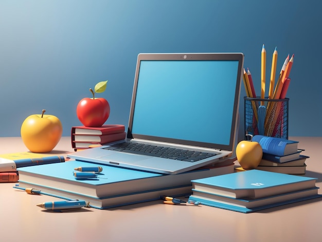 Laptop i książki koncepcja powrotu do szkoły dla sukcesu akademickiego