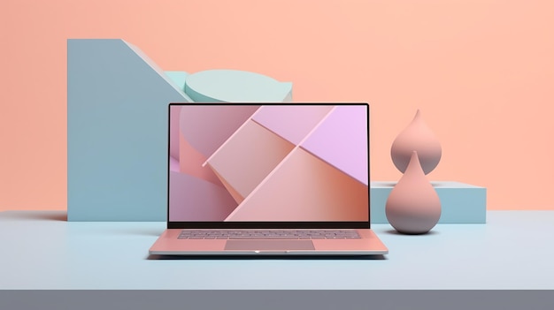 Laptop i różne obiekty geometryczne model tła 3D
