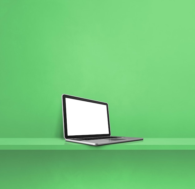 Laptop na zielonej półce Kwadratowe tło