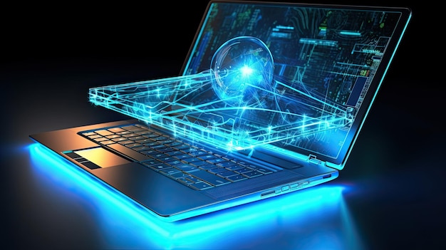Laptop seo futurystyczne tło marketingu cyfrowego AI Generowane