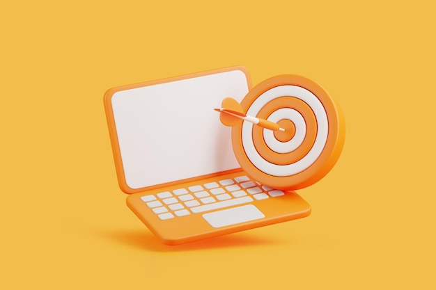 Laptop z celem i strzałką symbolizującym dokładność