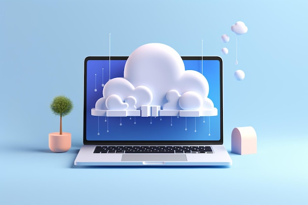 Zdjęcie laptop z chmurami na ekranie