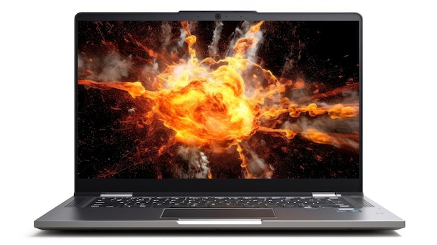 Zdjęcie laptop z ognistym ogniem na ekranie