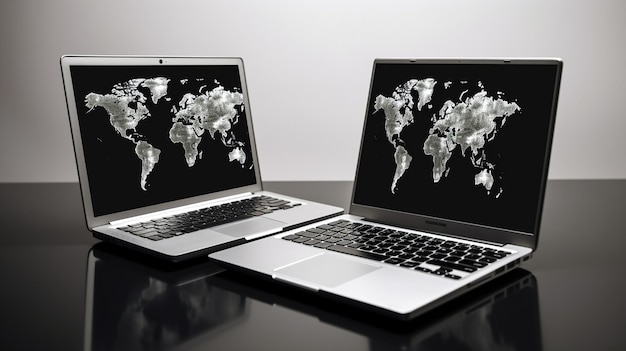Laptop z światową mapą na screengenerative ai