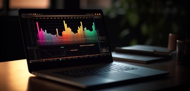 Laptop z wykresem giełdowym na ekranie Generative Ai