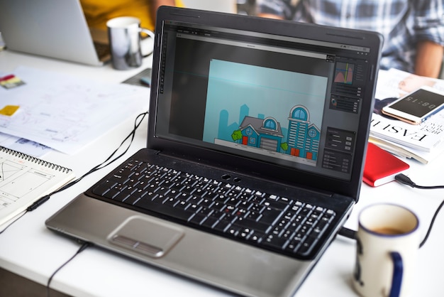 Laptopu ekranu seansu grafiki Domowy Zewnętrzny projekt na Desktop