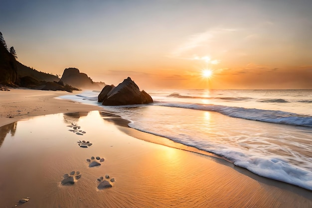 łapy na plaży