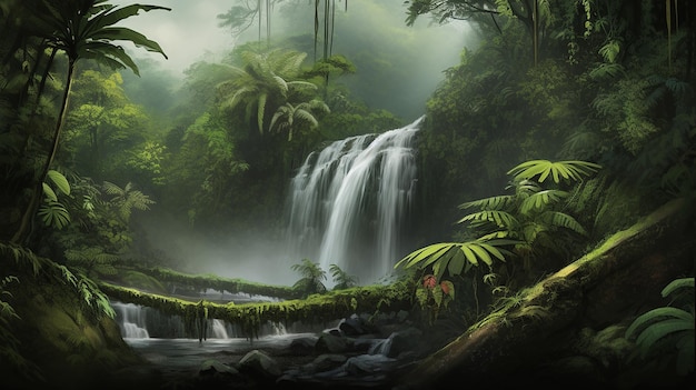 Las deszczowy Dżungla Wodospad kolorowe tło