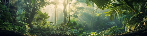 Zdjęcie las tropikalny z pięknym i żywym zielonym kolorem liści jego liściastych drzew