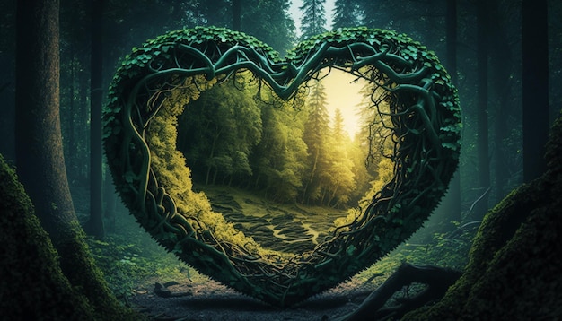 Las w kształcie serca z lasem w środku