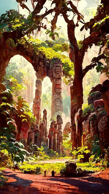 Las w stylu Majów starożytna kultura ilustracja 3D