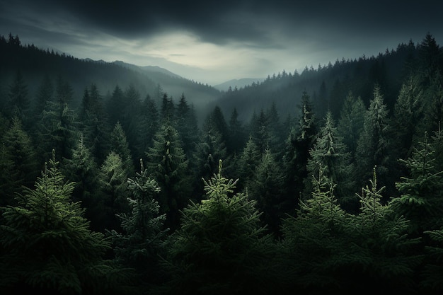 las z mgłą w tle