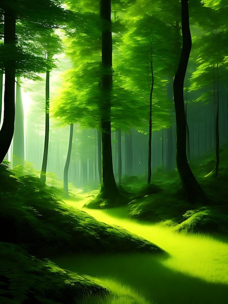 Las z zielonym tłem i zielonym tłem.
