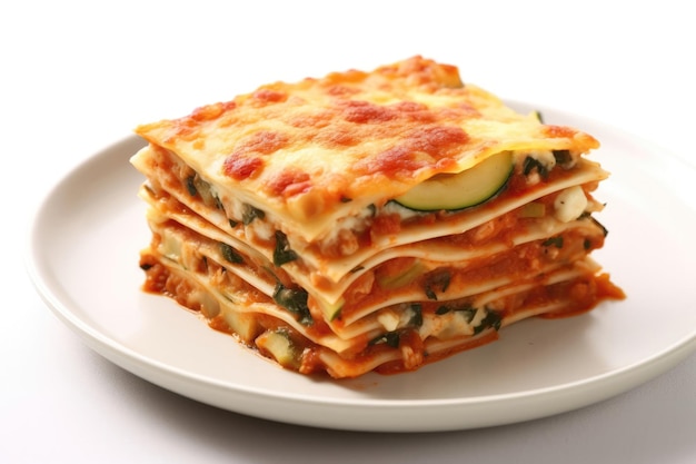 Lasagne Z Serem I Warzywami Na Białym Tle Generative AI