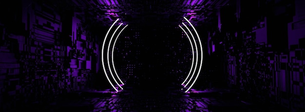Laserowa neonowa rama portalu w cyfrowym tle pokoju