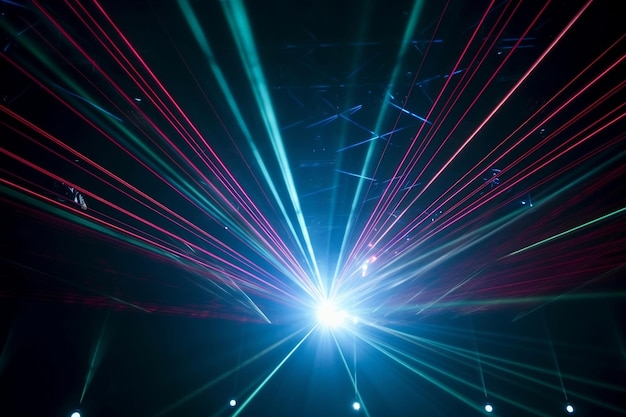 Laserowe belki pokazowe wewnątrz muzycznego klubu generatywnego ai