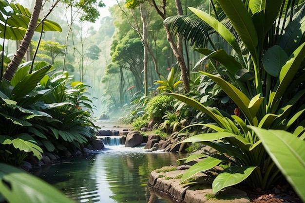 Lasy deszczowe tropikalne Krzewy Ścieżka dżunglowa Tapeta Ilustracja tła Las prymitywny