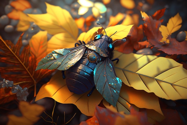 Zdjęcie lataj na jesieńskim liście jesieńska kolorowa ilustracja wielokolorowe jesienne liście