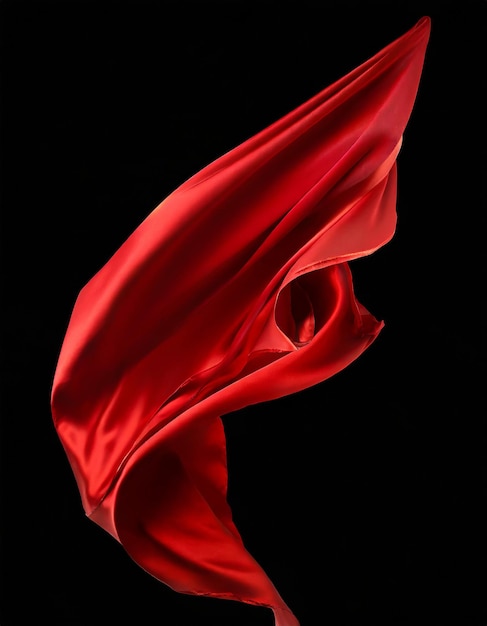 Zdjęcie latająca czerwona jedwabna tkanina machająca satynowa tkanina izolowana na czarnym tle