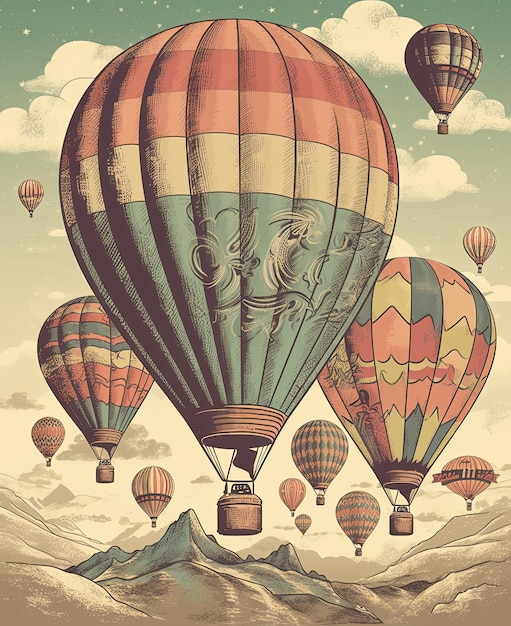 Latające balony w stylu vintage nieba