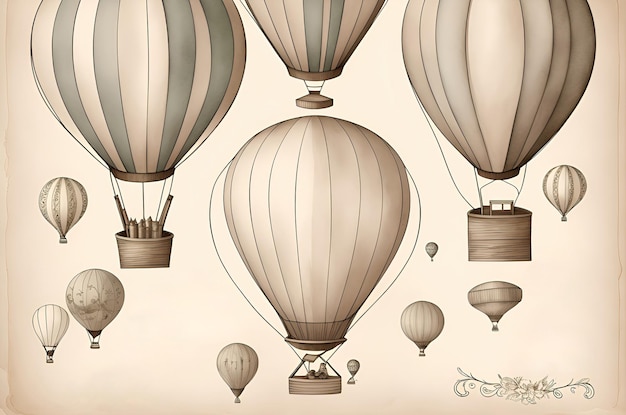 Zdjęcie latające balony w stylu vintage nieba