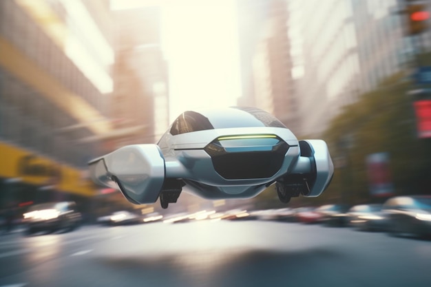 Latające samochody w mieście Futurystyczna ilustracja koncepcyjna AIPowered