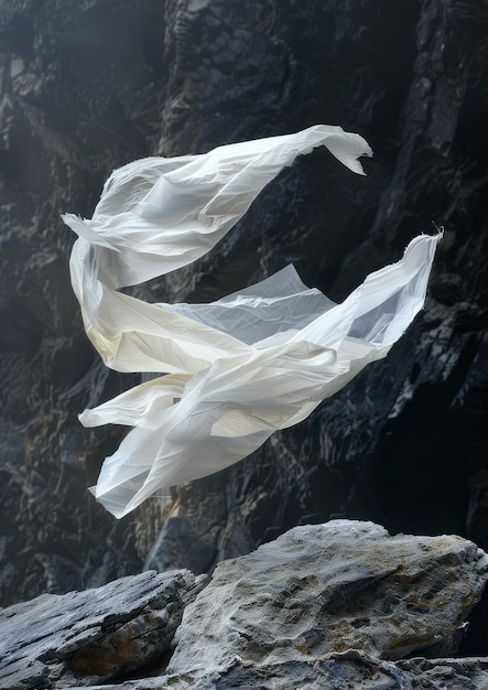 Zdjęcie latający biały szalik na ciemnym tle