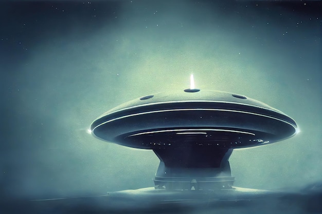 Latający futurystyczny obcy statek kosmiczny ufo cyfrowa ilustracja