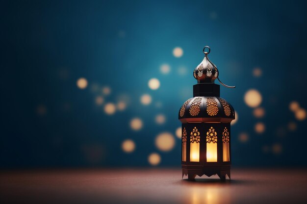 Latarnia na ciemnym tle Ramadan Kareem koncepcja 3D Rendering