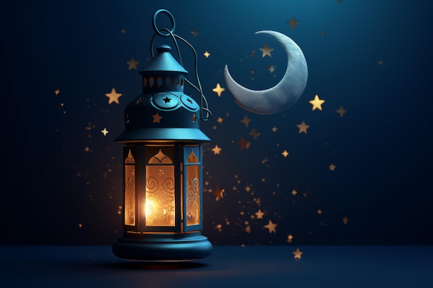 latarnia ramadan z półksiężycem na tle nocnego nieba kreatywna ai