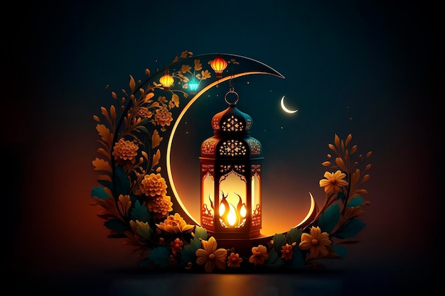 Zdjęcie latarnia ramadan z półksiężycem na tle nocnego nieba