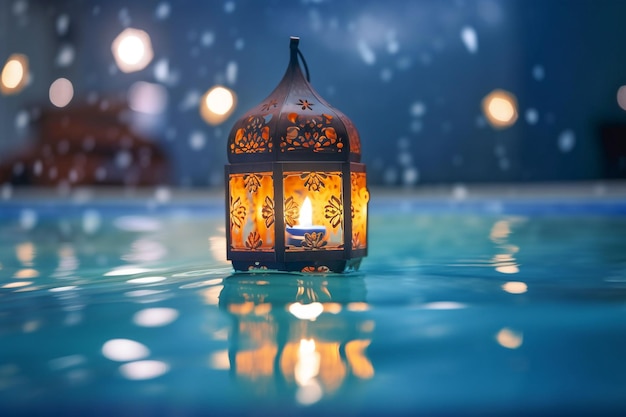 Latarnia świeci w wodzie Tło islamskie Tło ramadanu