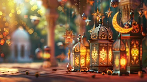 Latarnie we wnętrzu meczetu Ramadan Kareem