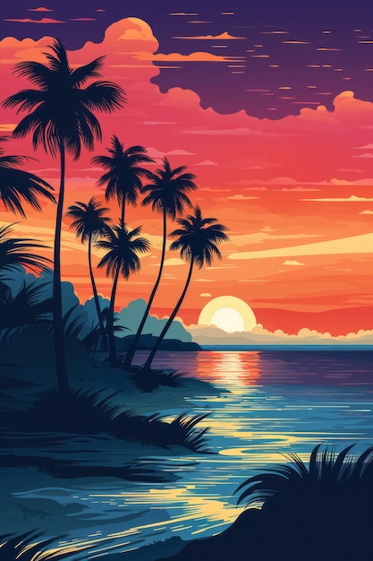 Latnie tropikalne krajobrazy plażowe Ekzotyczny raj przy plaży przy zachodzie słońca