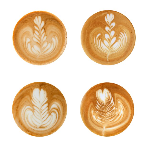 Latte art kształty na białym tle