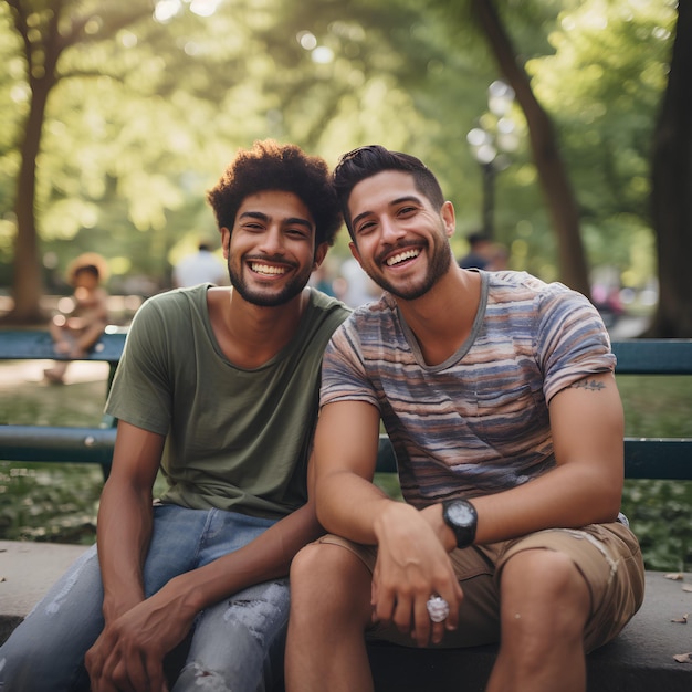 Latynoska para gejów szczęśliwa w parku