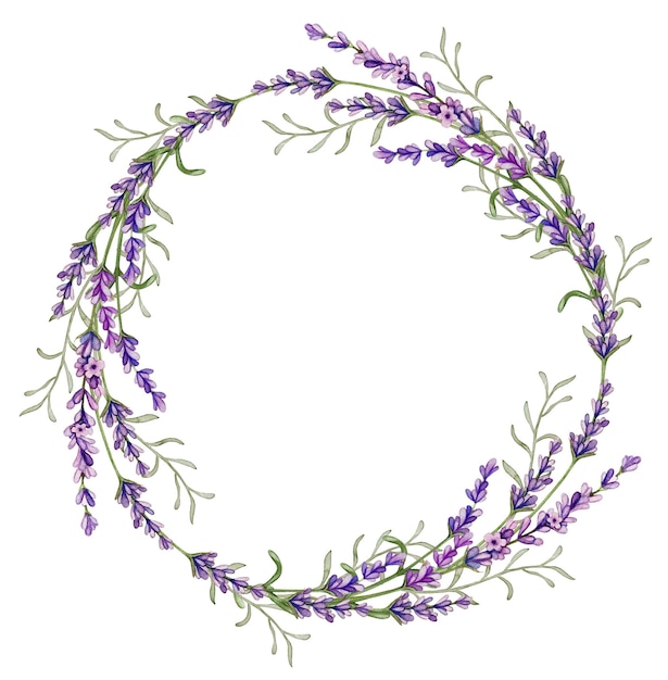 Lawendowa akwarela ramka clipart vintage Provence kwitnąca