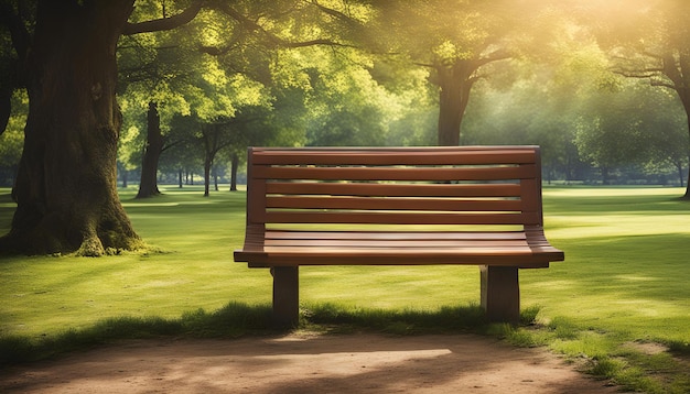 ławka w parku z słońcem świecącym przez drzewa