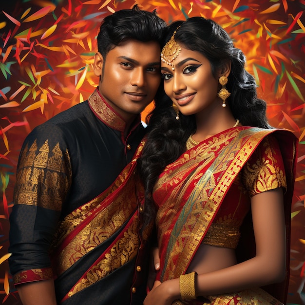 Ld Happy Couple Sri Lankan Nowy Rok Styl Tło