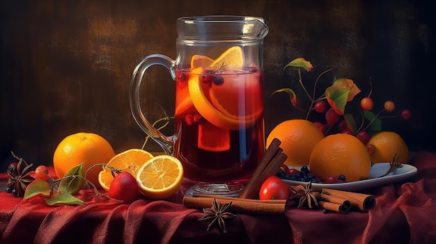 Leckerer Gluhwein mit Weihnachtsdeko Generative Ai