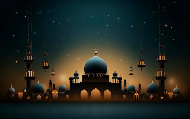 Legant na tle plakat z tematem Ramadanu ozdobiony latarnią