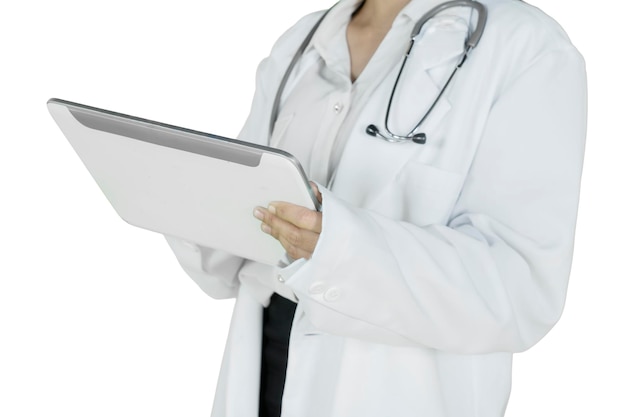 Lekarka za pomocą cyfrowego tabletu w studiu