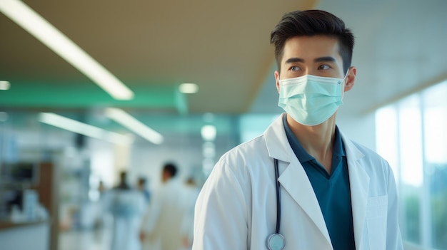 lekarz płci męskiej stojący w holu szpitala