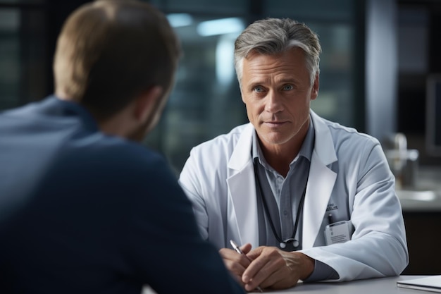 Lekarz rodzinny lekarz rozmawia z pacjentem o objawach jego choroby Lekarz kliniki opieka medyczna opieka zdrowotna pomoc chorym